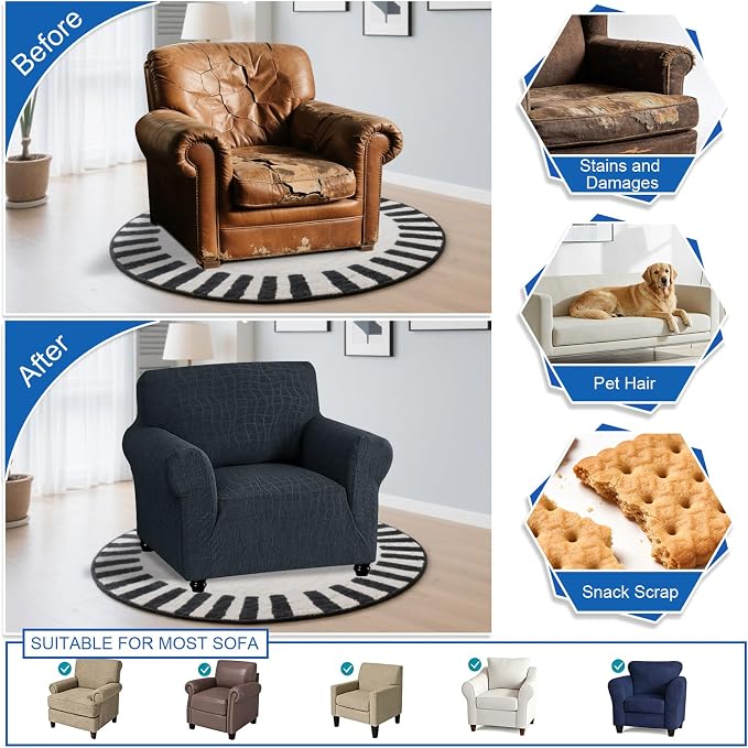 MAXIJIN Waterproof Chair Cover Armchair Covers for Living Room, 1 Piece Stretch Single Sofa Chair Slipcovers with Arms, Washable Furniture Protector for Dogs Pets (Small, Dark Gray) - Image 6