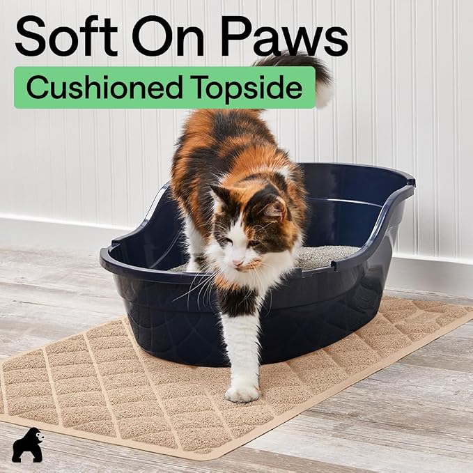 GORILLA GRIP Cat Litter Box Mat, 40x28, Water Resistant, US Designed Kitty Litter Trapping Mats, Easy to Clean, Scatter Control, Less Mess and Clean Floors, Kitten Supplies for Indoor Cats, Beige - Image 8