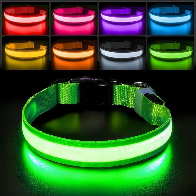 PcEoTllar Light up Dog Collar, Safe for Night Walking, Adjustable, Green, L | Colorful RGB Light, Waterproof, For Small Medium and Large Dogs, Durable Material, USB to Charge by PcEoTllarPetSupplies