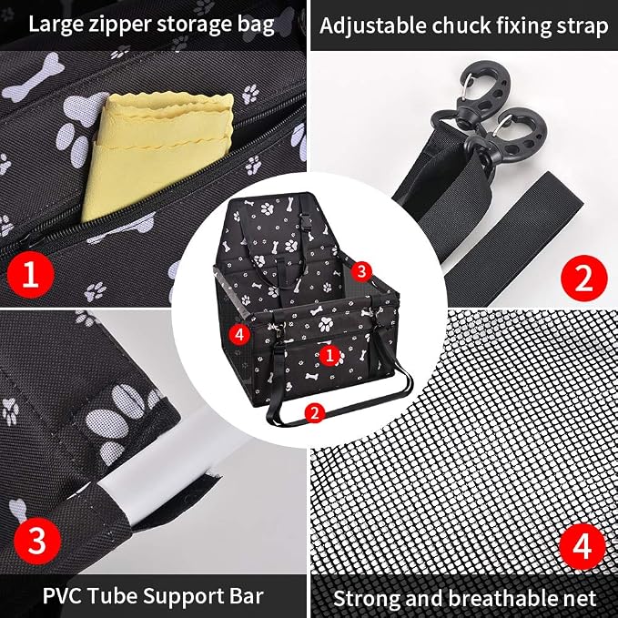 Dog Car Seat Puppy Portable Pet Booster Car Seat with Clip-On Safety Leash and PVC Support Pipe, Anti-Collapse,Perfect for Small Pets - Image 5