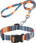 Mihqy Dog Collar and Leash Set, for Medium Dogs, Bohemian Orange Set,M | with Bohemia Tribal Geometric Patterns, Adjustable for Small Medium Large Dogs, Comfortable for Walks and Outdoor Hikes by Mihqy