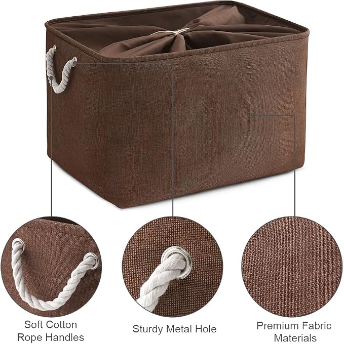 TheWarmHome Organization and Storage for Organizing - Extra Jumbo 3 Pack 20.5x15.7x13.8 inch Fabric Storage Bin for Shelves, Storage cubes for Decorative Shoes Towel Blanket Closet (Brown) - Image 7