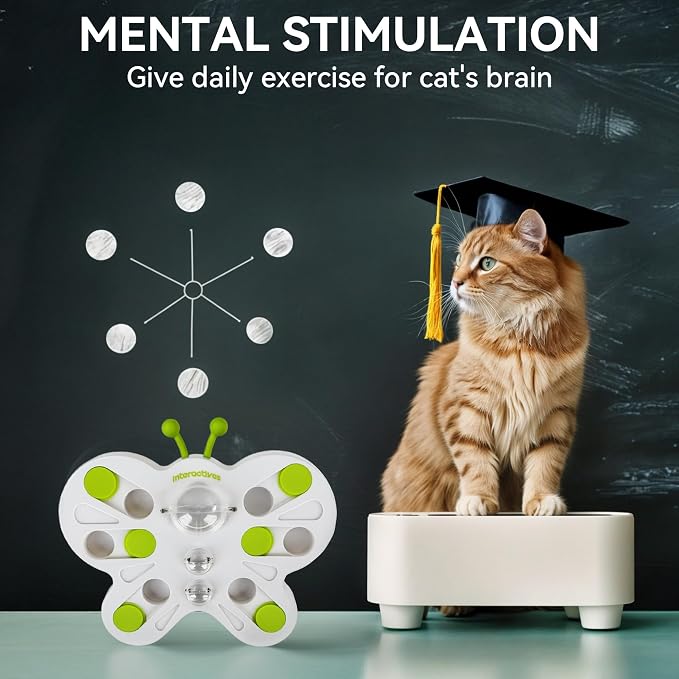 ALL FOR PAWS Interactive Cat Puzzle Feeder – Butterfly Shape Slow Feeder & Treat Dispenser – Enrichment Toy for Kittens & Indoor Cats - Image 3