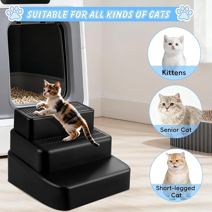 3 Step Litter Box Ramp Adjustable Detachable Litter Box Step, Black - Image 4