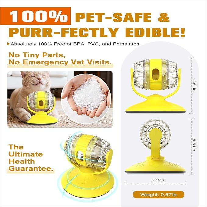 Rotating Interactive Cat Treat Dispenser Toy - Slow Feeder Puzzle for Indoor Cats-Yellow - Image 3