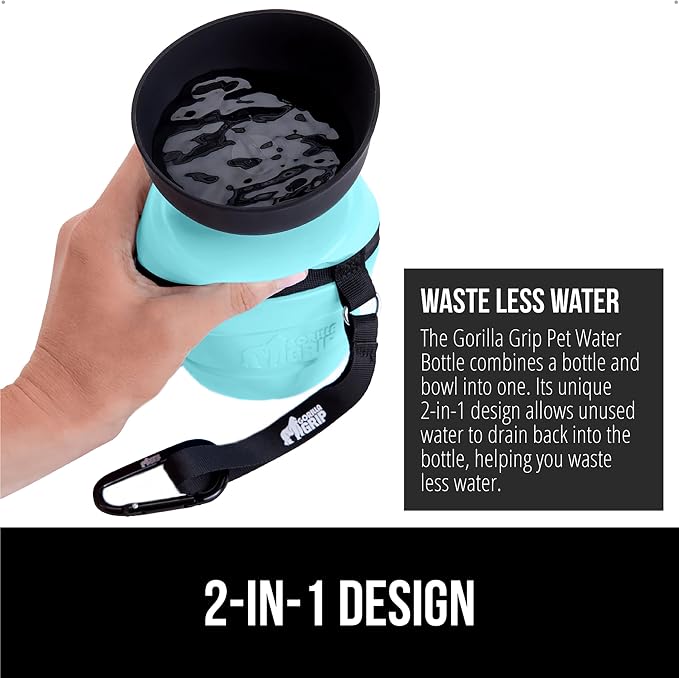 GORILLA GRIP Dog Water Bottle, Portable Water Bowl Dispenser for Dogs, 20 oz Leak Proof Pet Travel Squeeze Bottles Food Grade Silicone, Pet Stocking to Go Puppy Essentials, Turquoise - Image 3