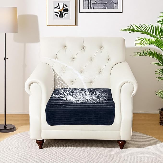 NAISI Couch Covers for Dogs Waterproof Flannel Striped Sofa Cover Pet Friendly Washable Dog Mat for Couch Anti Slip Sectional Sofa Slipcover Protector(1pc/27"x 27",Dark Navy) by NAISI