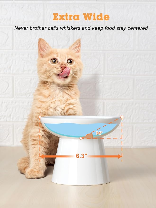 LoeJan Elevated Cat Food and Water Bowls Set, Extra Wide and Raised Ceramic Feeder, Anti-Vomit Whisker-Free Pressure Feeding Bowl for Kittens Adult Small Dogs - Image 6