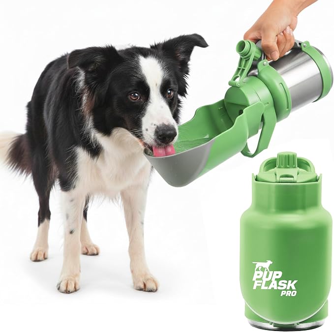 PupFlask Pro Portable Insulated Dog Water Bottle, Stainless Steel Bowl | 30 or 50 oz Leak-Proof Thermos Dispenser Keeps Water Cold 24+ Hours, Built-In Flip Cup for Walking, Hiking and Travel by TuffPupper