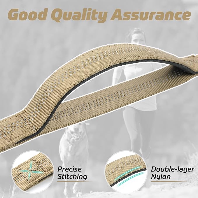 rabbitgoo Tactical Dog Leash, Heavy Duty Training Bungee Lead | Military Leash with 2 Padded Control Handles for Medium Large Dogs, No Pull for Shock Absorption, Reflective, Brown, 6FT - Image 5