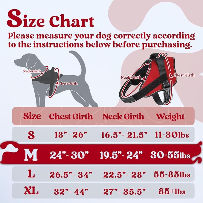 rabbitgoo No Pull No Choke Pet Vest, Adjustable Pet Harness with Molle | Medium Sized Dog Harness, Reflective, Easy Wearing with One Buckle for Walking, Training, Red, M - Image 2