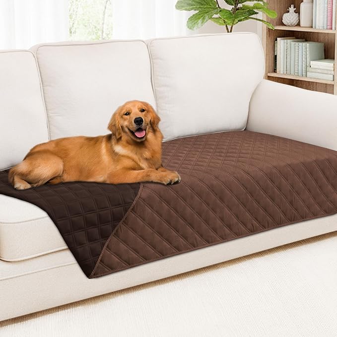 Smiry Waterproof Reversible Pet Couch Covers for Dogs | Pet Friendly, Soft Fabric, Washable Sofa Furniture Protector for Dogs Cat Kids, Checkered (40"x70", Brown/Chocolate) by Smiry