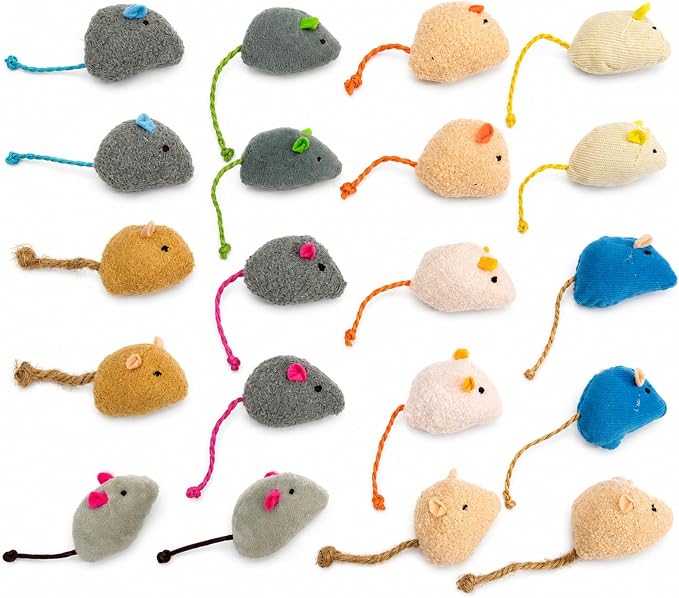 20-Pack Catnip Mouse Toys - Assorted Colors, Plush Mice with Catnip, Interactive Cat Toys for Indoor Kittens & Adults, Durable Cat Teaser Set by Haourlife
