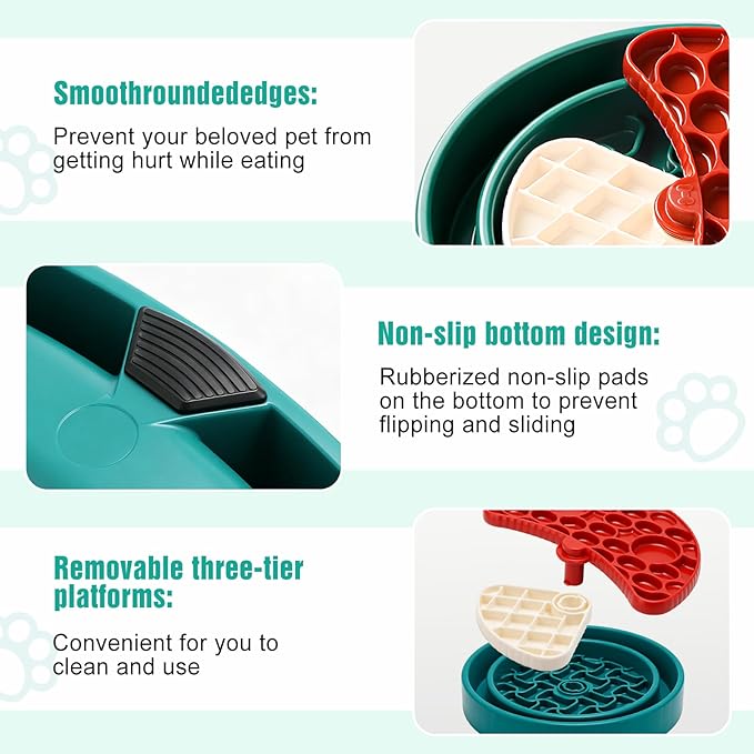 3-Level Slow Feeder Dog Bowl, Interactive Puzzel Toy & Lick Mat | Good for Dog’ sHealthy & Calmer Eating, Reduces Boredom and Anxiety, Non-Slip, BPA-Free, for Medium & Large Dogs - Image 4