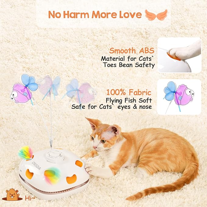 ORSDA Cat Toys for Indoor Cats, 5 in 1 Interactive Automatic Kitten Toys Rechargeable Electric Hide and Seek, Moving Feather, Whack-A-Mole, Spin Flying Teaser Wand Exercise Kicker, Gifts for Cat - Image 5
