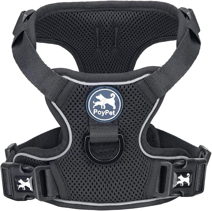 PoyPet Mesh Dog Harness, Reflective Breathable Puppy Vest for Medium Dogs | Lightweight, Soft Air Mesh, Back D-ring, Adjustable, Comfortable, Double Padded, No Choke, for Daily Walking, M, Black by PoyPet