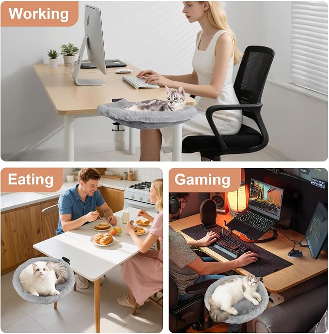 2-in-1 Cat Desk Bed (Vertical & Horizontal Clamp), Space-Saving Cats Bed for Desk Includes 2 Covers (Winter Plush + Summer Mesh), Sturdy Cat Desk Hammock for Indoor Cats, Holds up to 40 lb - Image 7