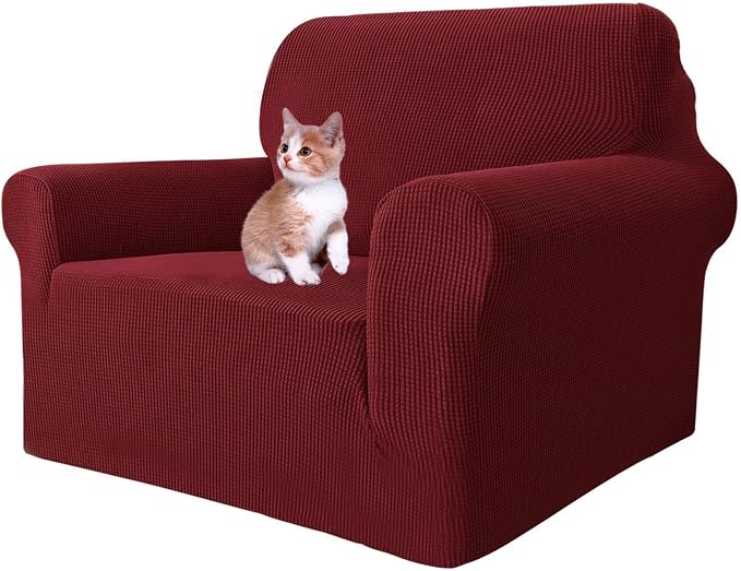 MAXIJIN Stretch Chair Cover Chair Slipcovers with Arms, 1-Piece Couch Sofa Chair Covers for Living Room, Non Slip Armchair Cover (31"-46") Furniture Protector Dogs Pet Friendly (Chair, Wine Red) by MAXIJIN