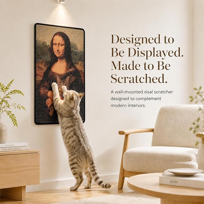 Art Sisal Cat Scratcher Mat, Cat Wall Scratchers for Indoor Cats | Wall Mounted Cat Scratcher, Natural Sisal, No-Drill Hook & Loop Setup, Floor or Wall Use, 23.6 x 15.7 Inch, Mona Lisa - Image 8