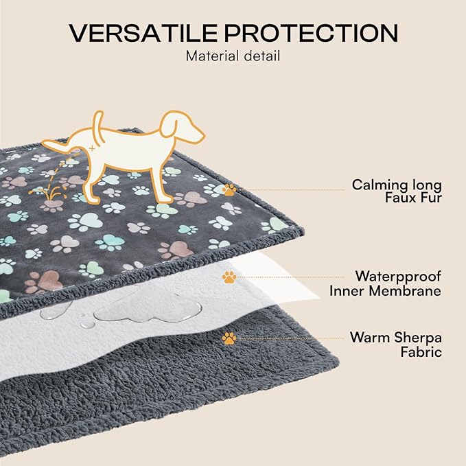 Luciphia Waterproof Dog Blanket Reversible Sherpa Fleece for Small Dogs Cat | Soft Print Pet Blanket Washable Pee Proof, Furniture Protector for Couch Sofa Bed Car, Cozy Throw(57" x 40", Grey Paw) - Image 2
