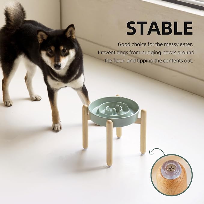 Havniva Elevated Slow Feeder Dog Bowls, Ceramic Dog Bowl Slow Feeder | 1.6 Cups Raised Slow Feeding Bowl for Medium Breed, Puzzle Dog Food Bowl with Wooden Stand, Non-Slip, Anti-Choking - Image 6