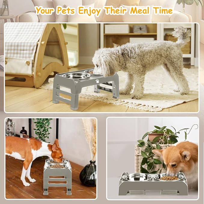 Elevated Dog Bowls 3 Height Adjustable Raised Bowl Stand with 25oz Stainless Steel Dog Food Bowls Anti-Slip for Small Dogs Adjusts to 7.5", 6", 2.75", Grey - Image 8