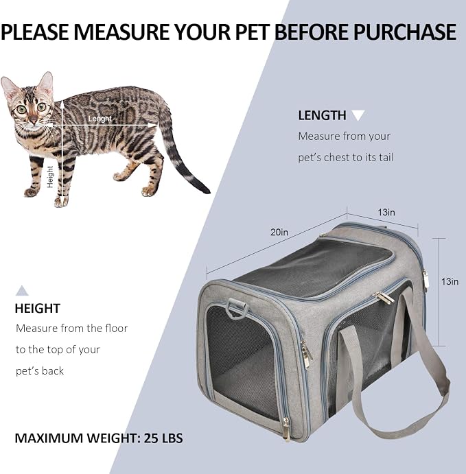 Henkelion Large Cat Carriers Dog Carrier Pet Carrier for Cats Dogs Puppies up to 25Lbs, Big Dog Carrier Soft Sided, Travel Puppy Carrier - Large - Grey - Image 4