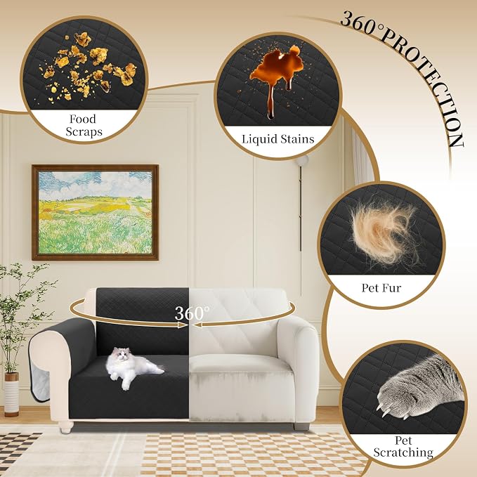 Velvet 100% Waterproof Loveseat Covers Washable Love Seat Couch Covers for 2 Cushion Couch Sofa Pet Friendly Sofa Slipcovers Dogs Furniture Protector with Pockets (Medium-XL, Black) - Image 5
