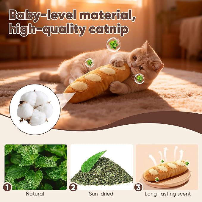 CiyvoLyeen Plush Bread Catnip Toys for Indoor Cats 6 Pack | Bread Cat Chew Toys, Boredom Relief, Interactive Play, Soft Durable Plush with Catnip, Funny Gift for Cat Lovers & Kitten - Image 4