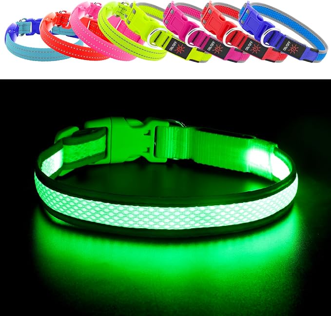 YFbrite Light up Dog Collar, USB Rechargeable LED Puppy Collar Super Bright Adjustable Glowing Dog Lights for Night Walking (Green, Medium) - Image 7