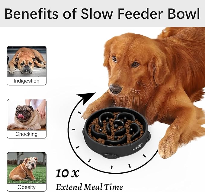 MateeyLife 1-Pack Slow Feeder Dog Bowls, 4 Cups, Dog Puzzle Feeder Bowl | Food-contact safe, dishwasher safe, non-slip base, maze design, for fast eaters, for dogs and cats, daily mealtimes - Image 2