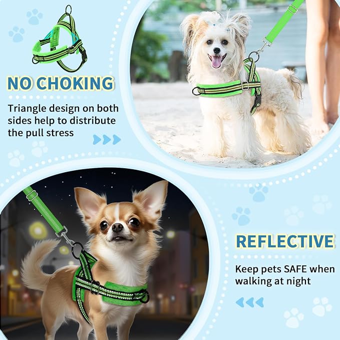 Lukovee Soft Padded Small Dog Harness (X-Small, Green) with 4ft Lightweight Leash, Adjustable Reflective Vest for Walking, Running, Hiking, Training | Both Neck & Chest Adjustable, Reflective, Puppy Harness with 4ft Lightweight Anti-Twist Dog Leash for... - Image 6
