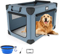 42 Inch Foldable Dog Travel Crate Blue with Sturdy Metal Frame | Chew-Proof Mesh Window,Soft Blanket and Foldable Bowl,Waterproof and Easy to Clean,Portable for Camping,Signature card by Unknown