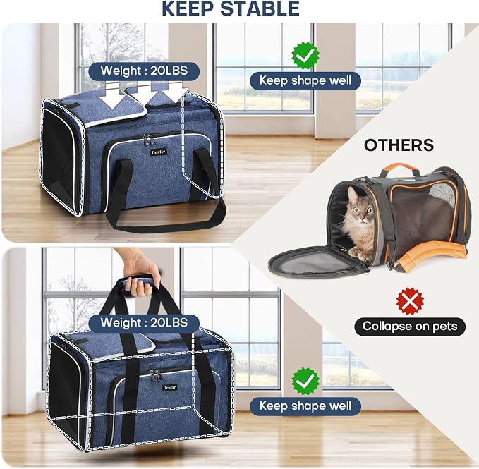 Pet Carrier, Large Soft Sided Expandable Travel Carrier with Steel Frame, Anti-Scratch Mesh, Removable Fleece Pad and Pockets for Cats, Dogs and Small Animals up to 15 lbs (Blue, 4 Sides Expandable) - Image 6