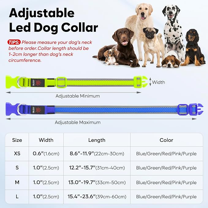 Flashseen LED Light Up Dog Collar, USB Rechargeable, Purple, S | Super Bright Lighted Dog Collar, Adjustable Breathable Mesh, Glow Collar for Dog Night Walking - Image 6