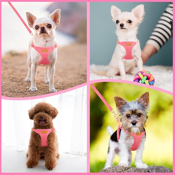 SlowTon No Pull Dog Harness with Leash for Small Medium Dogs, Pink XXS | Solid Pattern, Step-in, Lightweight, Easy Put On and Off, No Choke, Soft Cotton and Suede for Daily Walking - Image 7