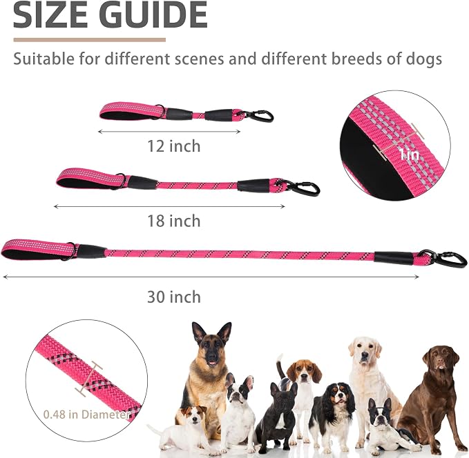 PUPTECK Reflective Short Dog Leashes 3 Pack for Walking and Training | Heavy Duty Clip with Soft Padded Handle for Medium Large Dogs Traffic Control - Image 2