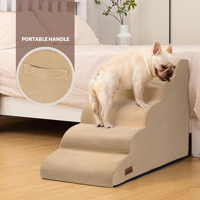 Aodisman Dog Stairs for High Bed,5-Step Pet Ramp for Small Dogs and Cats | 22.2" H Dog Steps for Bed with High-Density Foam, Help Olders,Short-Legged Dogs,Puppy and Cats Get on Beds Easily,Grey,Khaki - Image 6