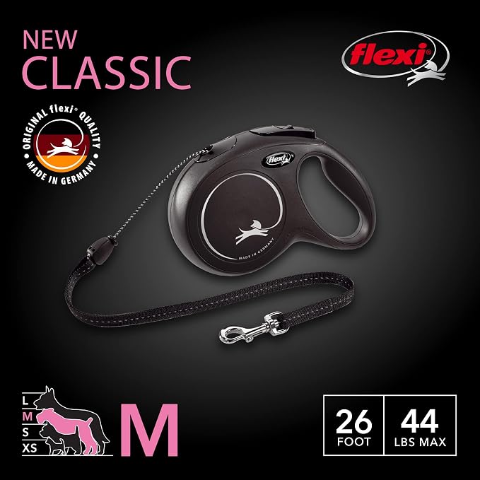 FLEXI® Classic Cord Retractable Dog Leash, Medium, 26 ft - Black | German engineered, original flexi leash, durable quality for dogs up to 44 lbs, tangle-free, walking, reliable brake system - Image 2