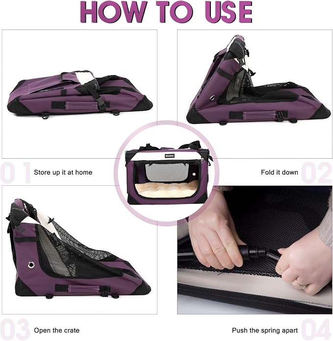 Large Cat Carrier, Collapsible Dog Travel Crate Portable Soft-Sided Pet Carrier with Super Soft Warm Plush Mat for Indoor and Outdoor 24x16x16in,Purple - Image 5