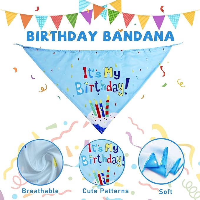 lilfrd 9Pcs Blue Dog Birthday Toy Set, Squeaky Hat Bandana Gift for Dogs | Birthday Gift Pack, Soft Plush, Small Medium Puppy Friendly - Image 5