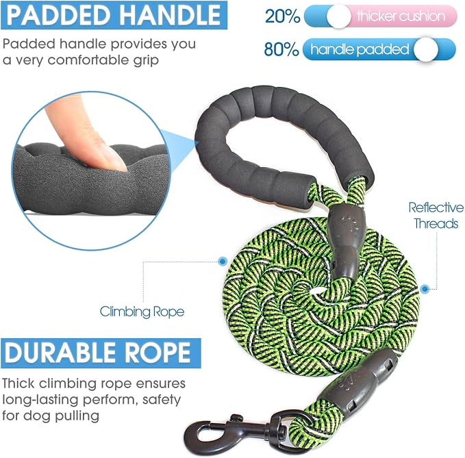 2/4/5/6 FT Dog Leash with Comfortable Padded Handle and Highly Reflective Threads for Small Medium and Large Dogs (5FT-1/2'', Black Green) - Image 2