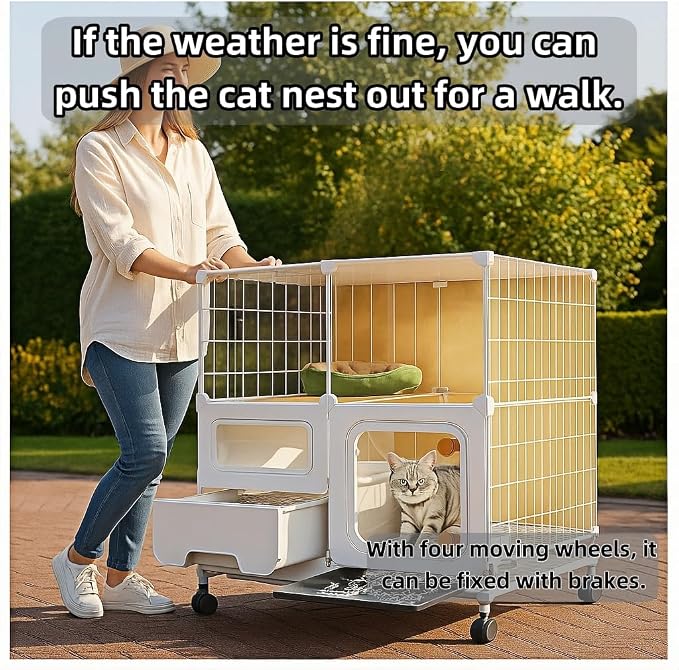 cat cage Indoor with Litter Box, Complimentary Bed, Bowl,Cleaning Three Piece Set,Large cat Enclosure, Cat House with Wheels Outdoor,Small Animal Cage cat Kennel (28″(L) x18.1″(W) x32.3″(H) - Image 7