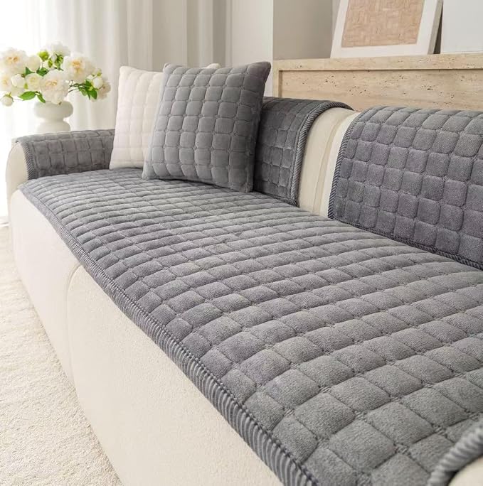 Velvet Washable Couch Cover for Dog,L Shape Sofa Cover for Pets. | 27.6"x82.7",Dark Grey,Sectional Couch Cover,Soft Velvet,Non-Slip,Furniture Protector,quilted by Buzyset