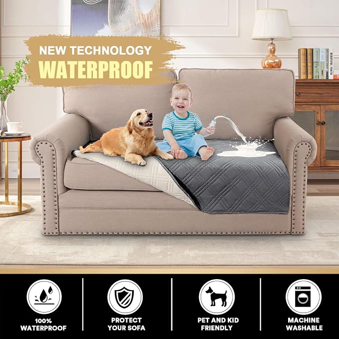 PrinceDeco Waterproof Couch Covers for Pets Thick Dog Blanket 40x48 Inch Non-Slip Pet Bed Cover Protect Furniture Couch Sofa Car Outdoor for Puppy Cat Kids,Grey - Image 2
