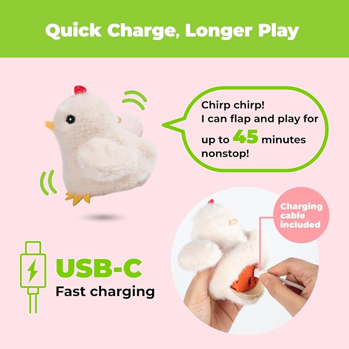 Best Pet Supplies Catify Interactive Flapping Cat Toy - Chick, Beige | Catnip Infused, Motion Activated Wings, Realistic chirps, Soft, Rechargeable, For Indoor Kittens & Cats, Independent Play - Image 4