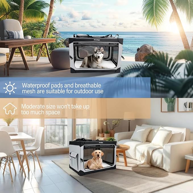 Collapsible Dog Crate, Portable Soft Dog Crate with Fleece Bed for Medium Dog, Folding Travel Carrier Kennel with 3-Door Mesh Windows for Indoor &Outdoor - Image 6