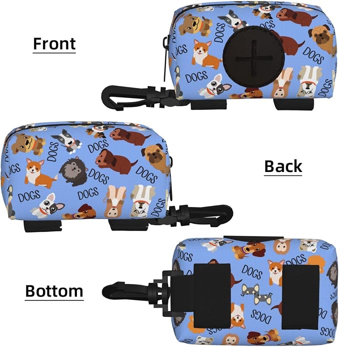 Dog Poop Bag Holder for Leashes - Lightweight Pet Waste Bags Dispenser Doggy Zippered Pouch for Puppy Walking Accessories(Cute Dog) - Image 2