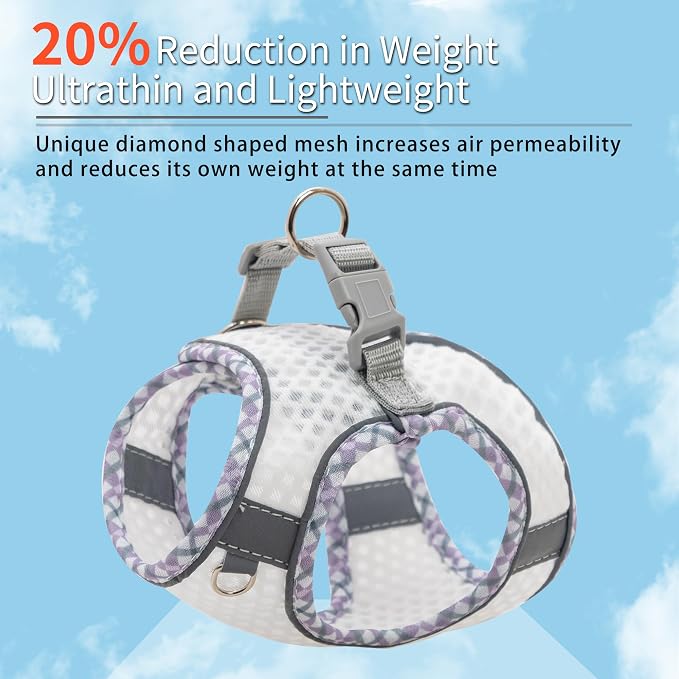 Step in Dog Vest Harness and Leash Set with Escape Proof Design | Soft Diamond Mesh and Reflective Bands, Adjustable Pet Outdoor Harnesses for Medium Size Dogs White M - Image 5