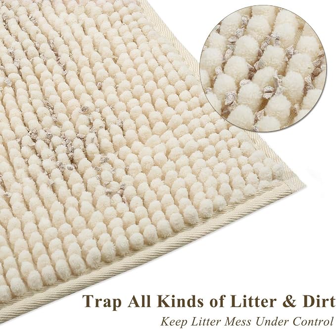 VIVAGLORY Cat Litter Mat Softgrip Litter Trapping Mat, 31"× 20", Beige | Litterbox Rug Box Catcher for Indoor & Floor, Easy Clean Washable Less-Mess Waterproof for Cat - Image 2